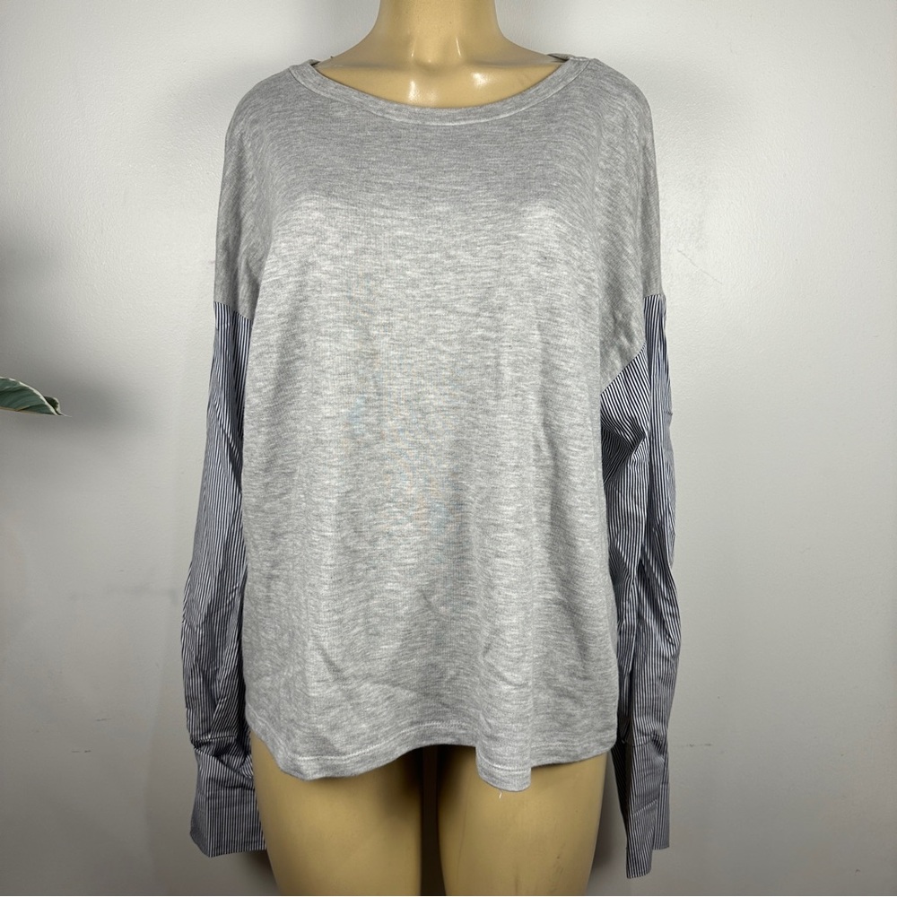 Zara Twofer Sweatshirt Sz L Gray Striped Long Sleeves Top Lagenlook